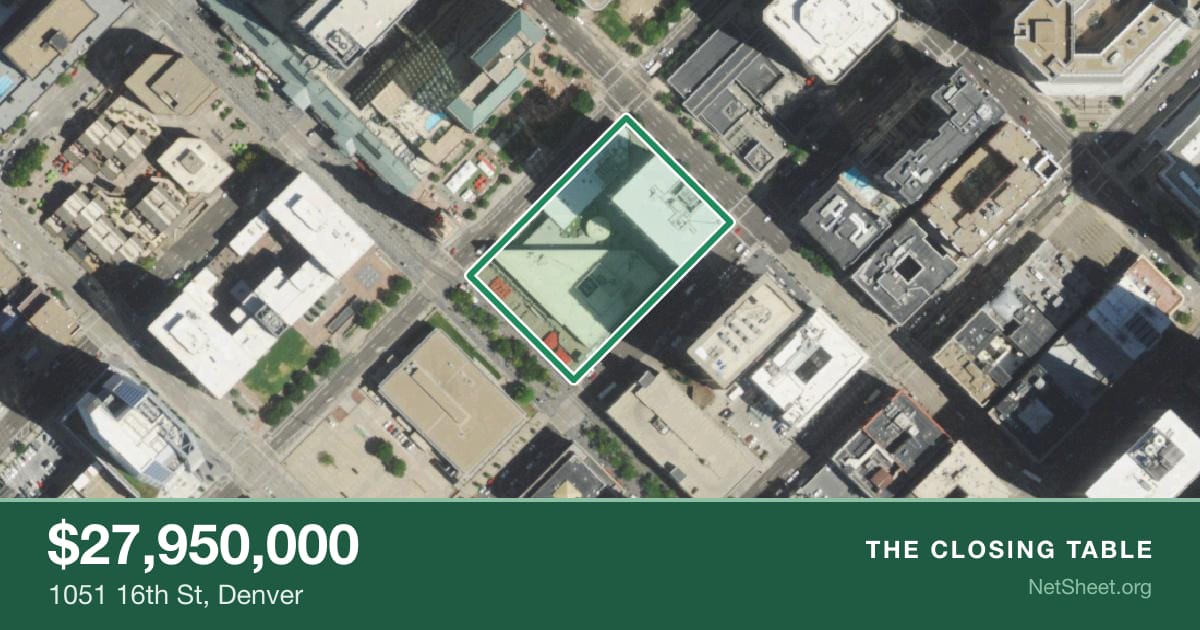 Aerial view of 1051 16th St, Denver
