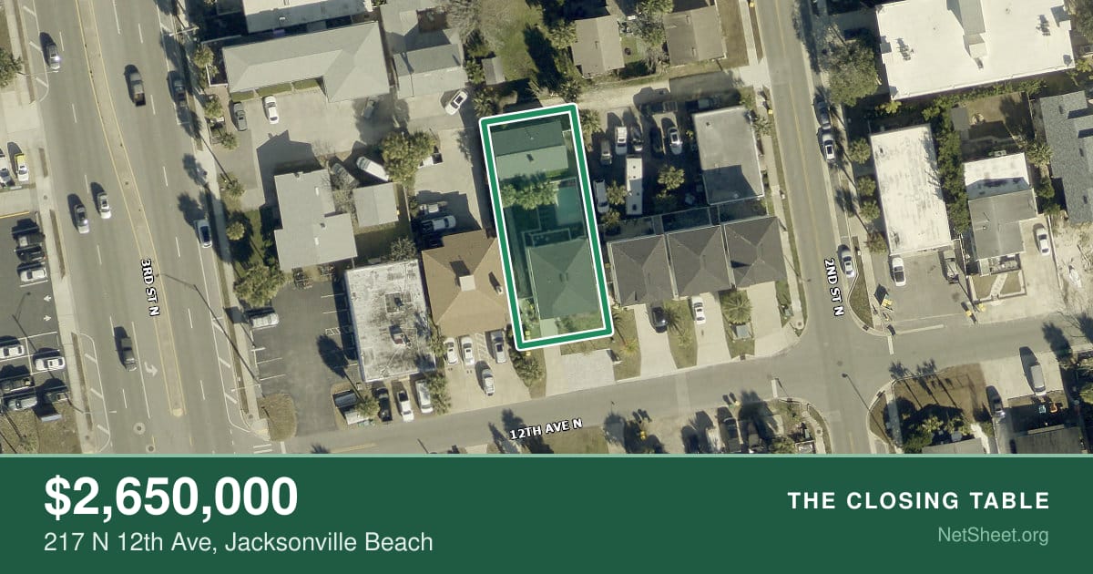 Aerial view of 217 N 12th Ave, Jacksonville Beach