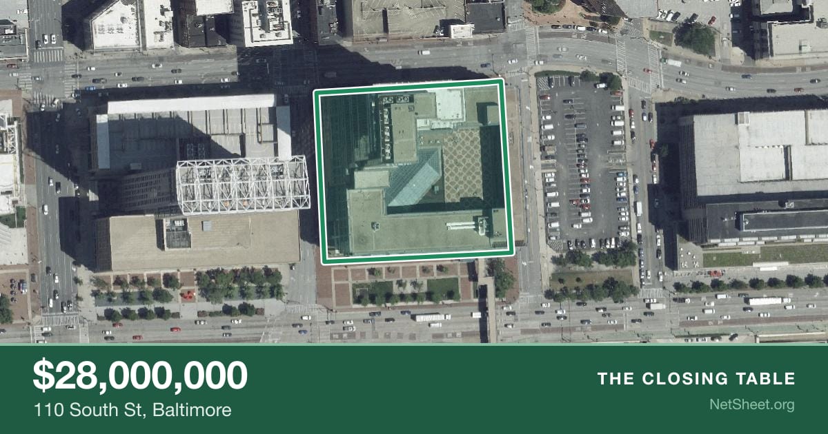 Aerial view of 110 South St, Baltimore