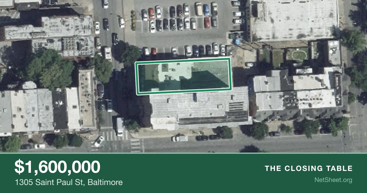 Aerial view of 1305 Saint Paul St, Baltimore
