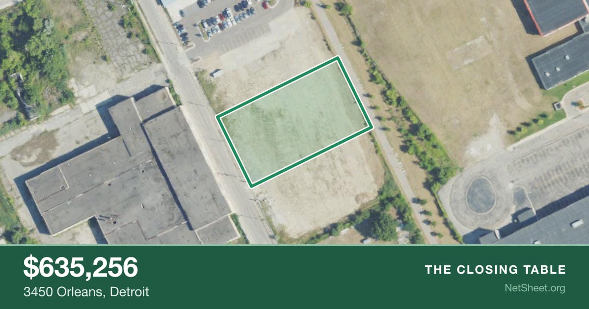 Aerial view of 3450 Orleans, Detroit