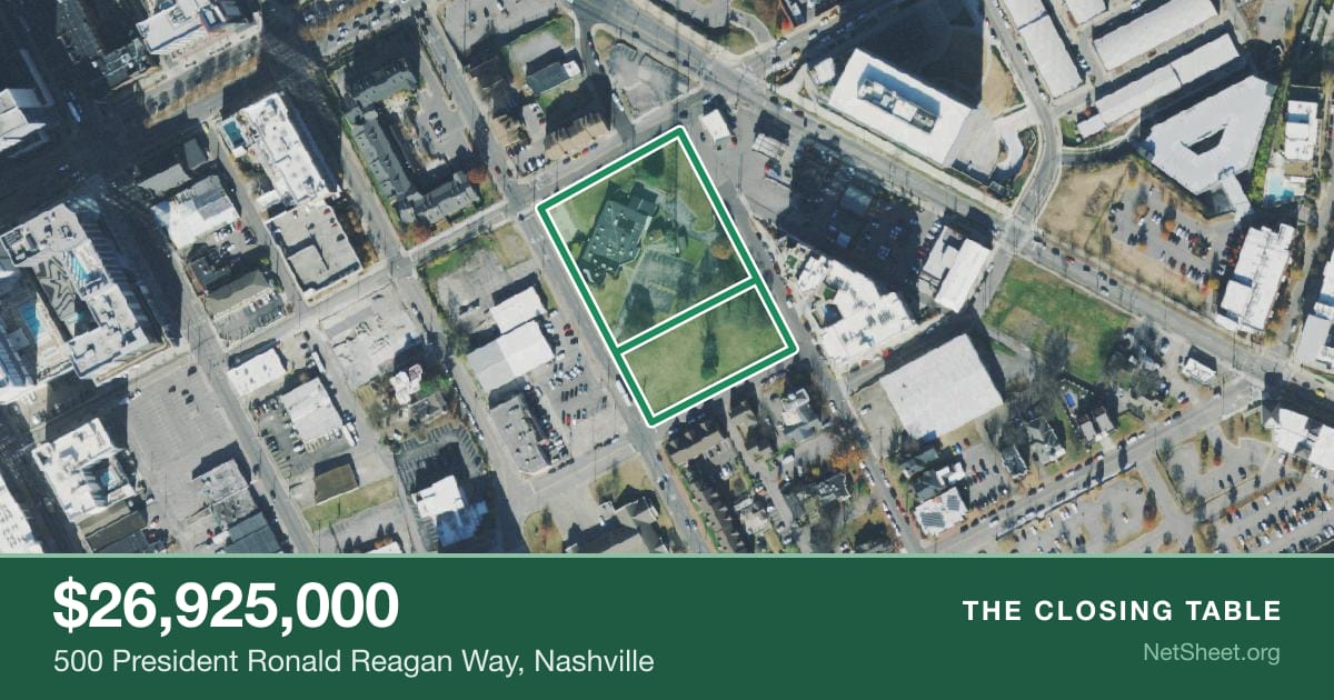 Aerial view of 500 President Ronald Reagan Way, Nashville